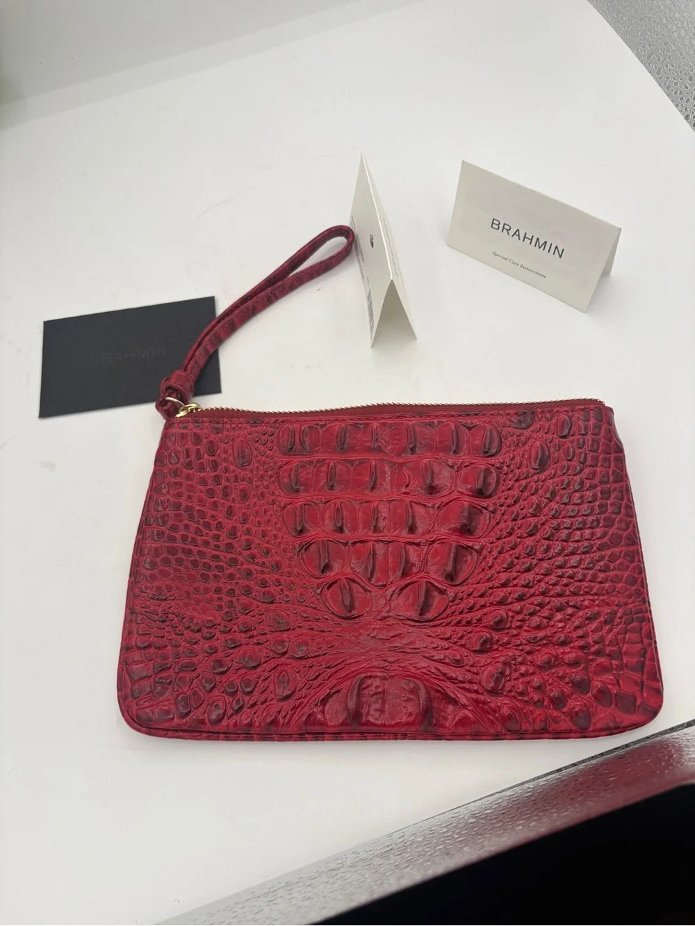 Brahmin Crimson Embossed Croc-Pattern Wristlet